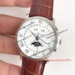 Upgraded Replica Swiss JB Blancpain Mens 6654 Villeret Automatic Moonphase Watch - White Roman Dial